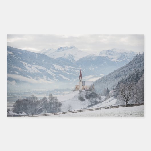 Église à Zillertal en hiver autocollant rectangula (Devant)