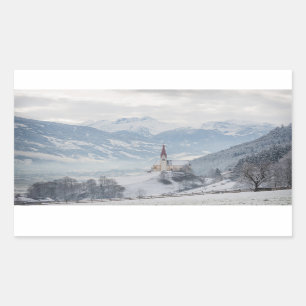Église à Zillertal en hiver autocollant rectangula