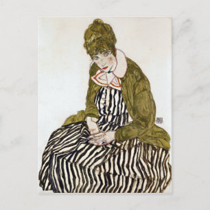 Egon Schiele Edith met gestreepte jurk, zittend Briefkaart
