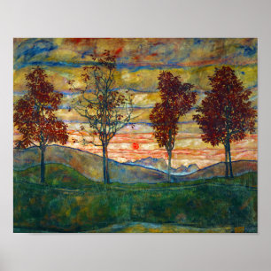 Egon Schiele Four Trees Tree Natuur Park Herfst Poster