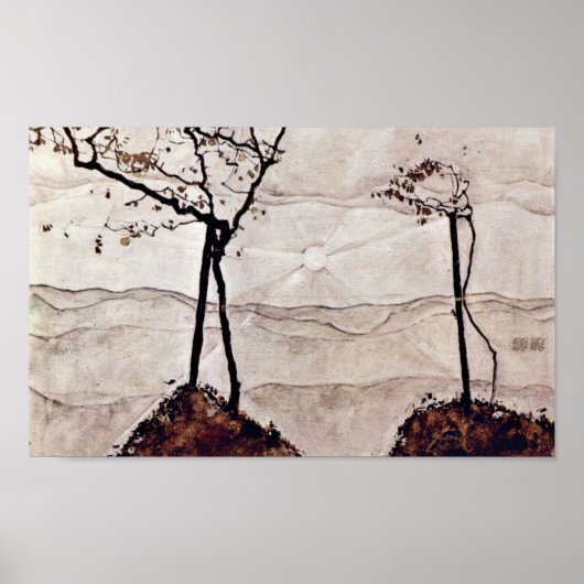 Egon Schiele - herfstzon en bomen Poster (Voorkant)