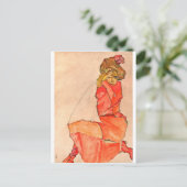 Egon Schiele - neeling Vrouw in Oranje rode dress Briefkaart (Staand voorkant)