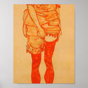 Egon Schiele - permanente vrouw in het rood Poster