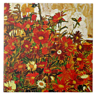 Egon Schiele schilderij, Flowers Field Tegeltje