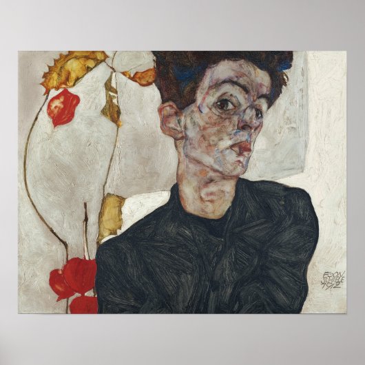 Egon Schiele Self Portrait met Physalis Poster (Voorkant)