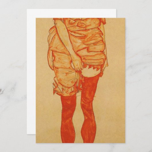 Egon Schiele - Vrouw in rood 1913 Aankondiging (Voorkant / Achterkant)