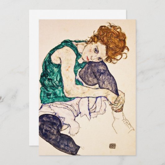 Egon Schiele - vrouw met legerwerk Feestdagenkaart (Voorkant / Achterkant)