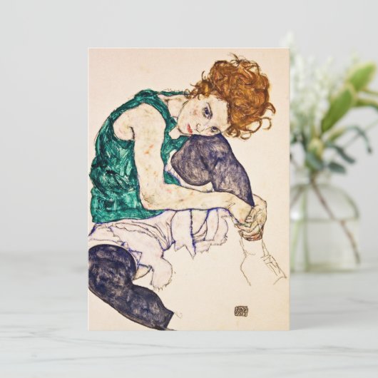 Egon Schiele - vrouw met legerwerk Feestdagenkaart (Staand voorkant)