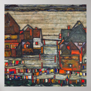 Egon Schiele - woningen met wasgoed Poster