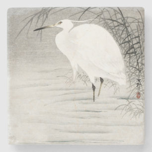 Egret Asian Art Coastal Bird Stenen Onderzetter