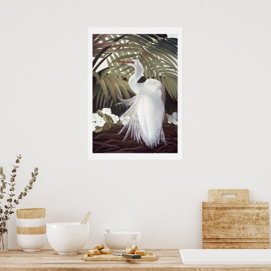 Egret en Palms Poster (Keuken)
