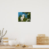 Egret neigeux avec fleurs Imprimer ou poster (Cuisine)