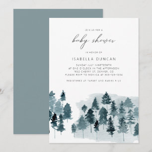 EGRET Rustic Blue Winter Pine Tree Baby shower Kaart
