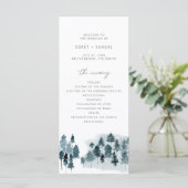 EGRET Slate Blue Waterverf Pines Wedding Programme Menu (Staand voorkant)