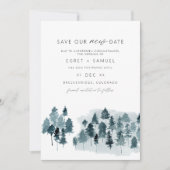 EGRET Slate Blue Waterverf Save Our New Date Invi Kaart (Voorkant)