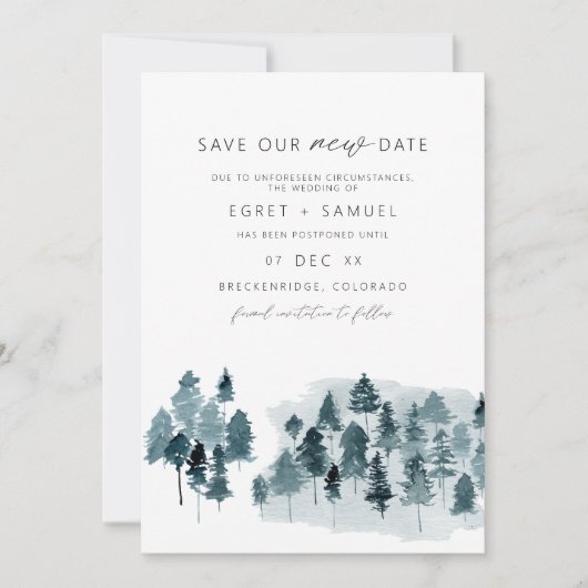 EGRET Slate Blue Waterverf Save Our New Date Invi Kaart (Voorkant)