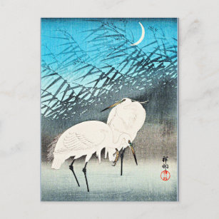 Egrets and Reeds, fijne kunst van Ohara Koson Briefkaart