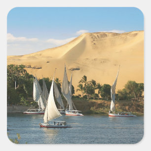 Egypte, Aswan, Nile River, Felucca-zeilboten, 2 Vierkante Sticker