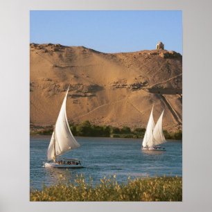 Egypte, Aswan, Nile River, Felucca-zeilboten, Poster