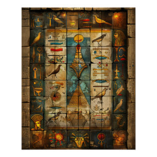 Egypte Farao Muur Mozaïek Kunst Perfect Poster