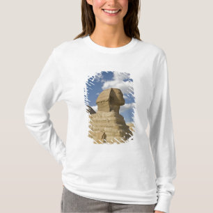 Egypte, Giza. De grote Sphynx stijgt boven de T-shirt