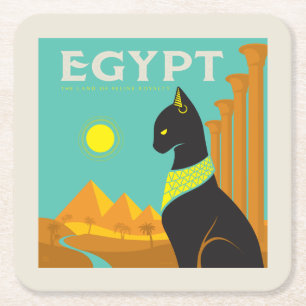Egypte   Land van Feline Royalty Vierkante Kartonnen Onderzetter