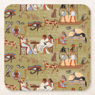 Egypte Symbolen Patroon Vierkante Kartonnen Onderzetter