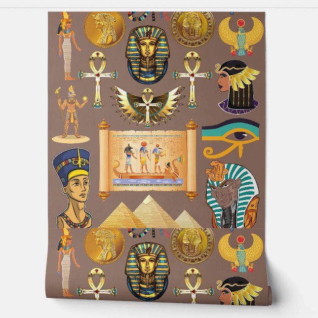Egyptian Ancient Hieroglyphic Pattern Symbol Behang (Afrollen)