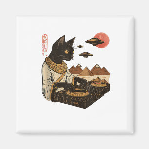 Egyptian Cat DJ Ufo Art Print Tanktop_1 Magneet
