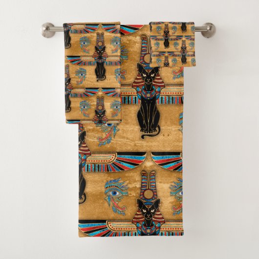 Egyptian Cats and Eye of Horus pattern Bad Handdoek (Insitu)
