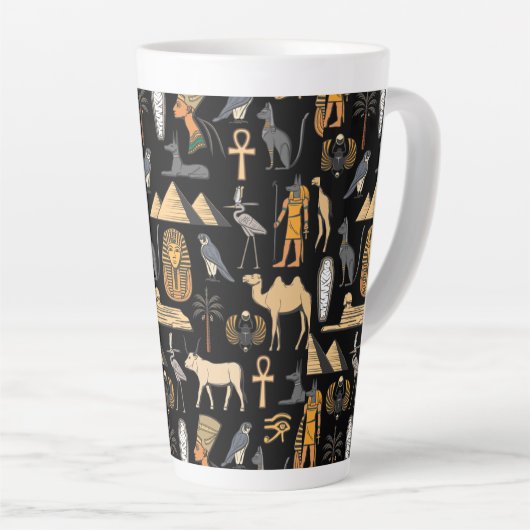 Egyptian Hieroglyphic Symbol Pattern Background Latte Mok (Rechterhoek)