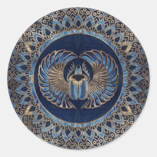 Egyptian Scarab Beetle Gold and Blue Marble Ronde Sticker