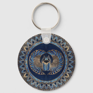 Egyptian Scarab Beetle Gold and Blue Marble Sleutelhanger