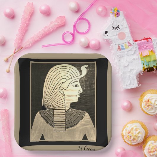 Egyptisch design in zwart en grijs papieren bordje (Feest)