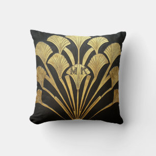 Egyptisch geïnspireerde zwarte en gouden Art Deco  Kussen