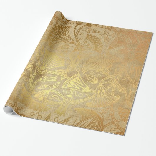 Egyptisch Gold Scroll Design Gift Wrapping Paper Cadeaupapier (Uitgerold)