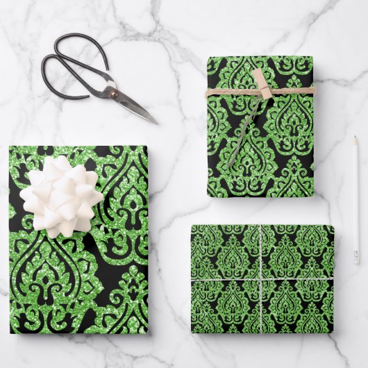 Egyptisch Groen Glitter Ornamental Pattern Inpakpapier Vel (Voorkant)