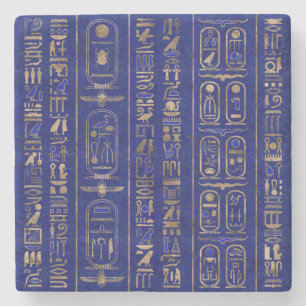 Egyptisch hiërogliefpatroon Gold Lapis Lazuli Stenen Onderzetter