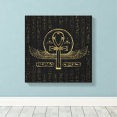 Egyptisch kruis - Ankh - Goud en zwart Canvas Afdruk (Insitu (Houten vloer))