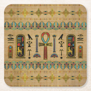 Egyptisch kruis - Ankh Ornament op papyrus Vierkante Kartonnen Onderzetter
