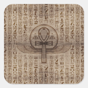 Egyptisch kruis - Ankh - Wooden Textuur Vierkante Sticker