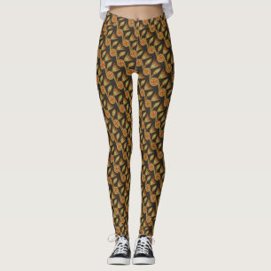 Egyptisch Lotus Flower Pattern Green over Black Leggings