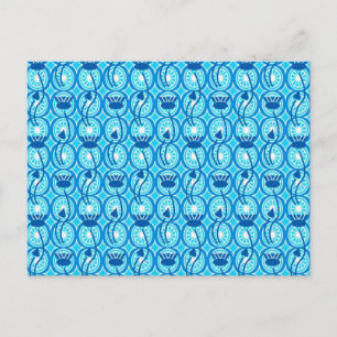 Egyptisch Lotus-patroon, kobalt en turquoise Briefkaart