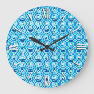 Egyptisch Lotus-patroon, kobalt en turquoise Grote Klok