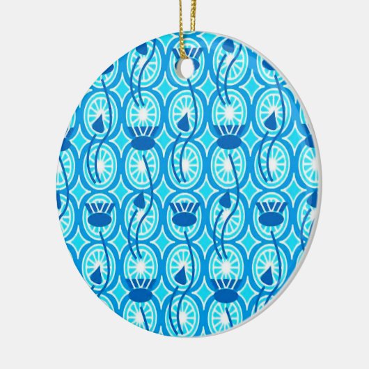 Egyptisch Lotus-patroon, kobalt en turquoise Keramisch Ornament (Links)