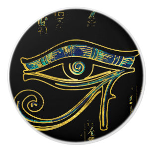 Egyptisch oog van Horus over hiërogliefen en marm Keramische Knop