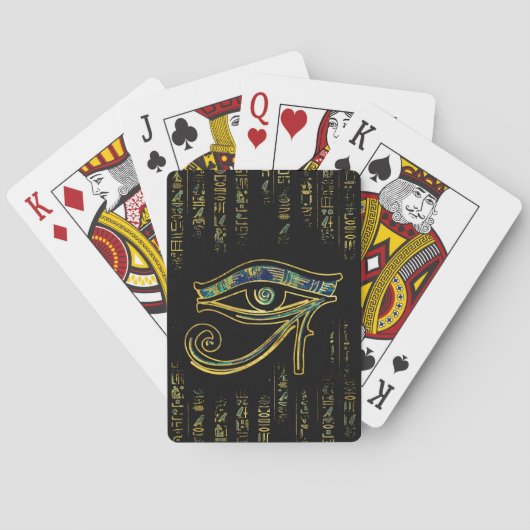 Egyptisch oog van Horus over hiërogliefen en marme Pokerkaarten (Achterkant)