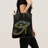 Egyptisch oog van Horus over hiërogliefen en marme Tote Bag (Dichtbij)