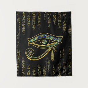 Egyptisch oog van Horus over hiërogliefen en marme Wandkleed