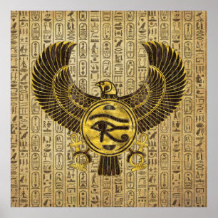 Egyptisch oog van paarden - Wadjet Gold en hout Poster